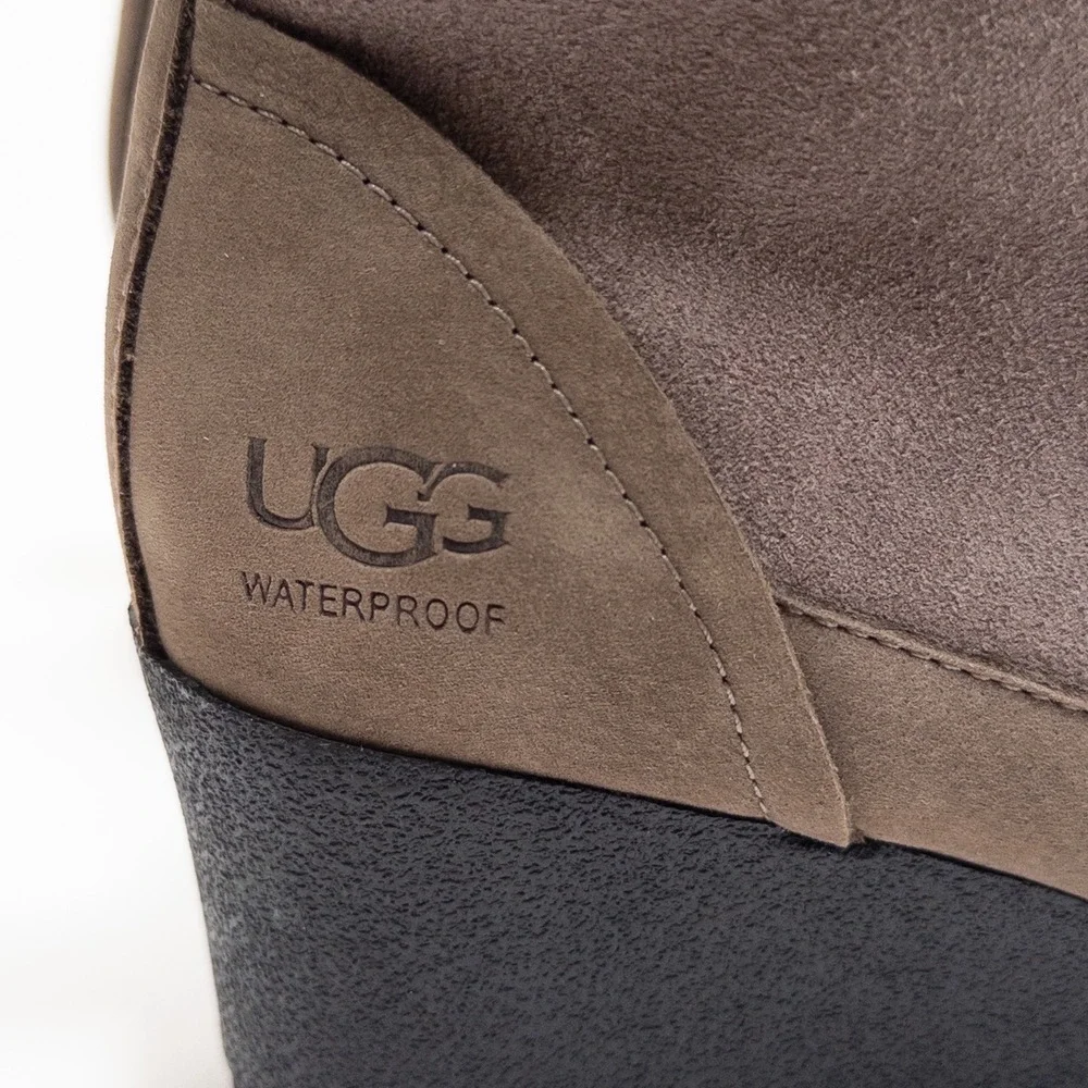 UGG Brigit Wedge Boots Women's Size 7.5 Waterproof Suede Lace Up Fur‎ Lined